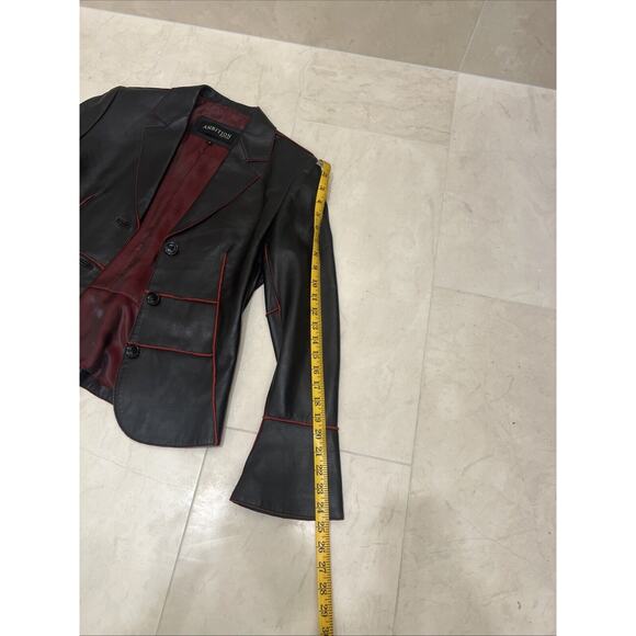 NWOT Ambition New York Sz XS Extra Small Black Leather Jacket Red Trim - Picture 10 of 10